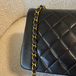 CHANEL Handbag Vintage Black Lambskin Quilted Medium Diana Flap GHW - Redeluxe