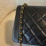 CHANEL Handbag Vintage Black Lambskin Quilted Medium Diana Flap GHW - Redeluxe