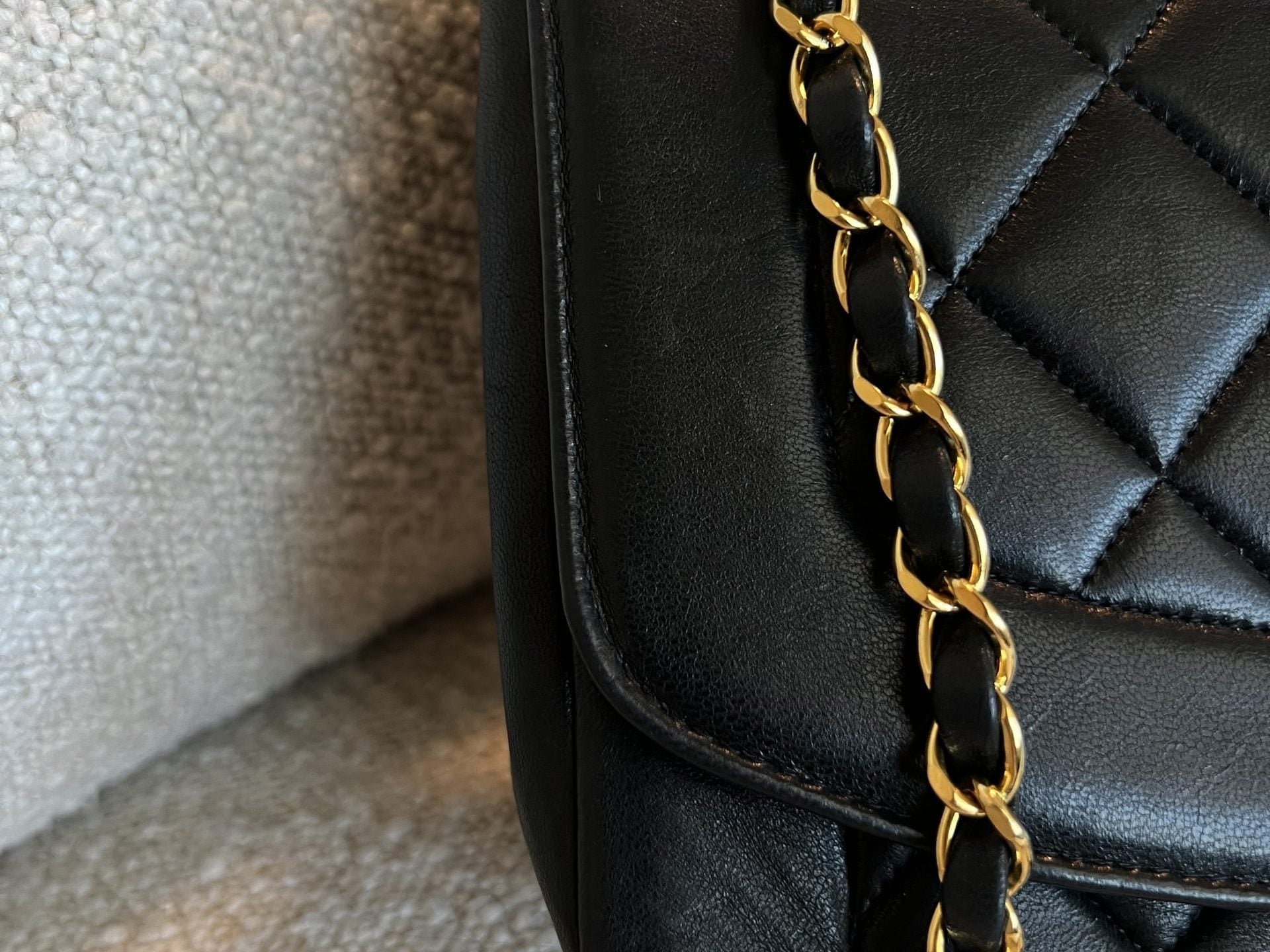CHANEL Handbag Vintage Black Lambskin Quilted Medium Diana Flap GHW - Redeluxe