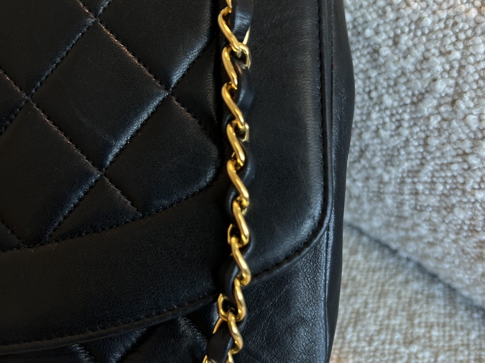 CHANEL Handbag Vintage Black Lambskin Quilted Medium Diana Flap GHW - Redeluxe