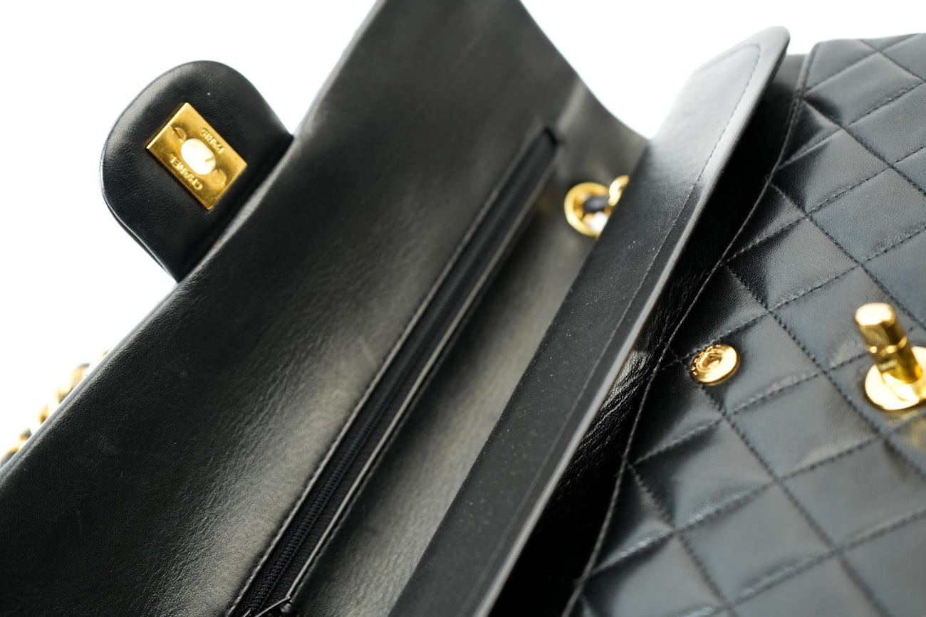 CHANEL Handbag Vintage Black Medium Lambskin Quilted Classic Flap GHW - Redeluxe