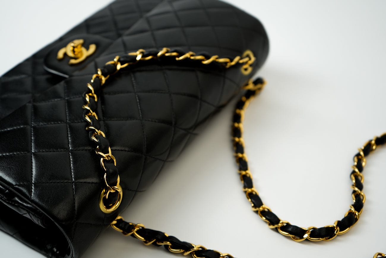 CHANEL Handbag Vintage Black Medium Lambskin Quilted Classic Flap GHW - Redeluxe