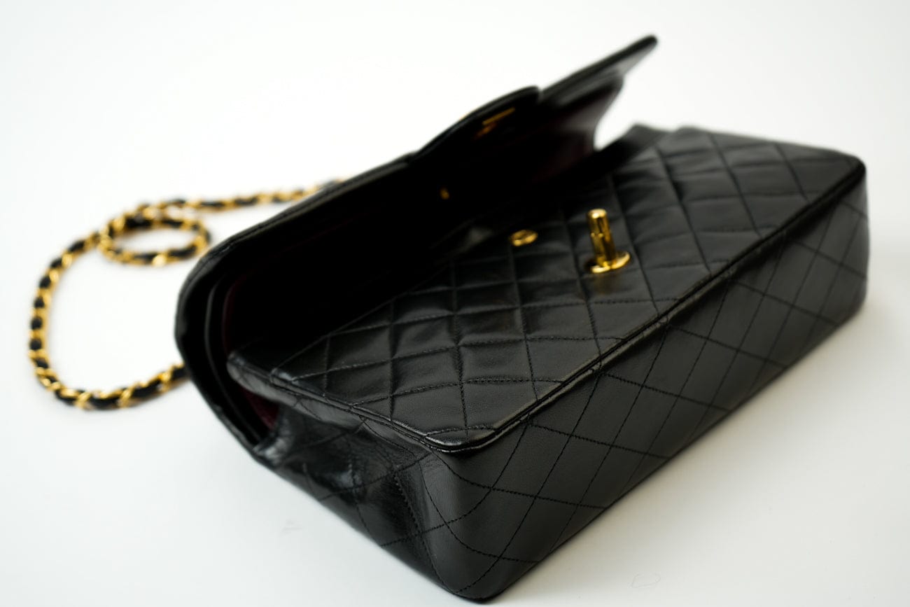 CHANEL Handbag Vintage Black Medium Lambskin Quilted Classic Flap GHW - Redeluxe