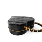 CHANEL Handbag Black Vintage Black Patent Quilted CC Heart Bag - Redeluxe