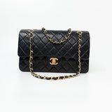 CHANEL Handbag Vintage Black / Turquoise Lambskin Quilted Classic Flap Medium AGHW - Redeluxe