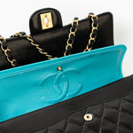 CHANEL Handbag Vintage Black / Turquoise Lambskin Quilted Classic Flap Medium AGHW - Redeluxe