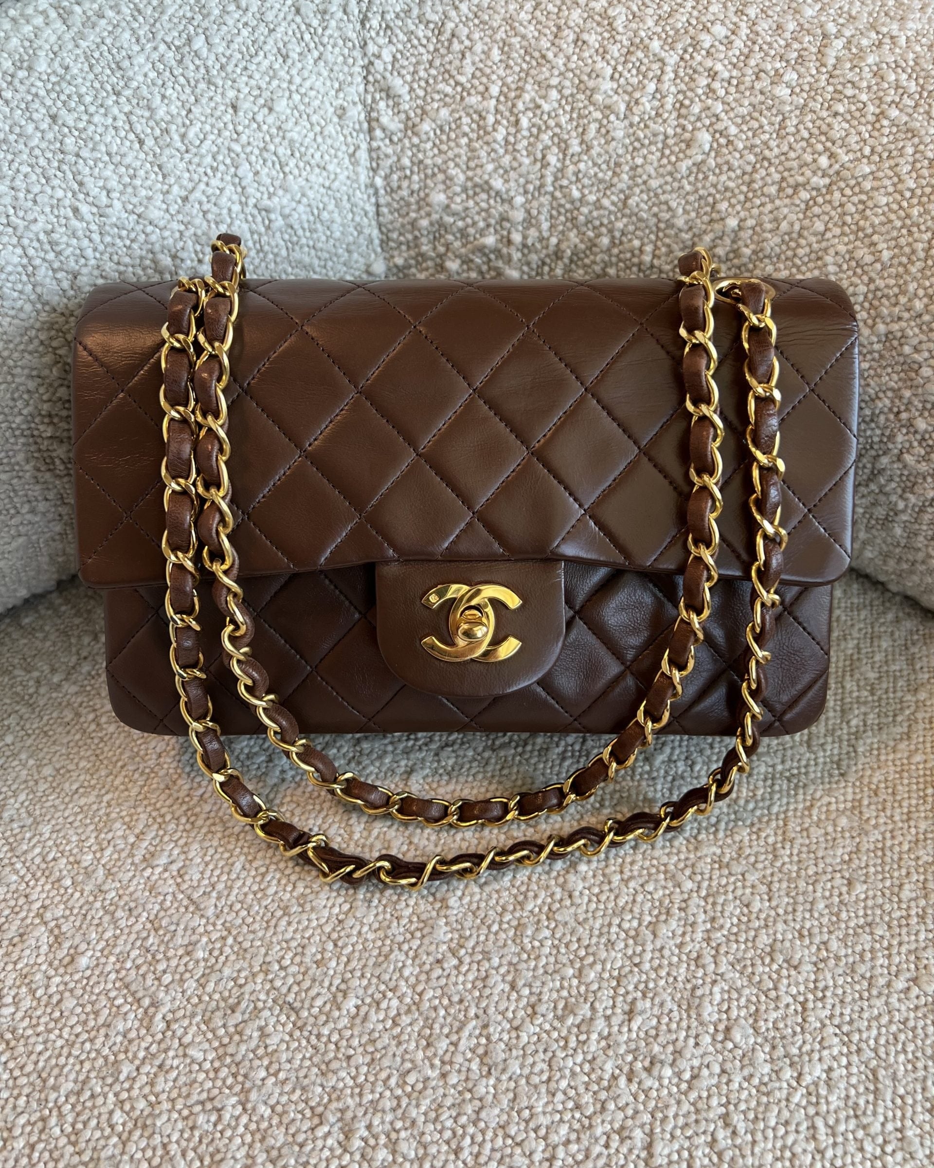 CHANEL Handbag Vintage Brown Lambskin Quilted Classic Flap Small GHW - Redeluxe