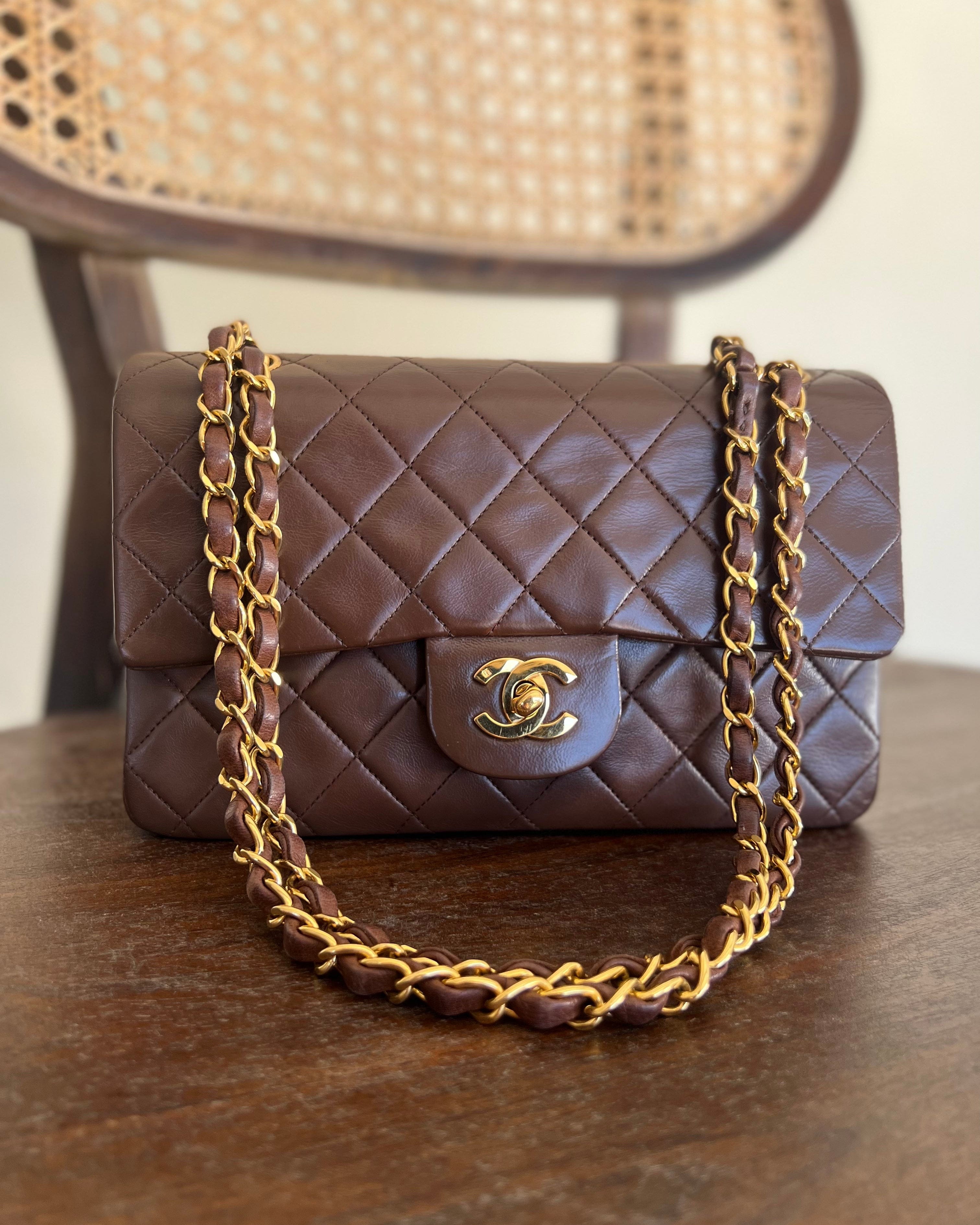 Vintage Brown Lambskin Quilted Classic Flap Small Gold Hardware REDELUXE