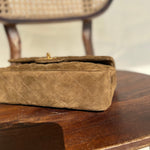CHANEL Handbag Vintage Brown Suede Quilted Classic Double Flap GHW - Redeluxe