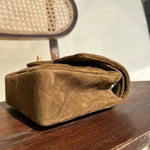 CHANEL Handbag Vintage Brown Suede Quilted Classic Double Flap GHW - Redeluxe