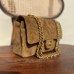 CHANEL Handbag Vintage Brown Suede Quilted Classic Double Flap GHW - Redeluxe