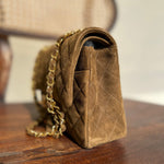 CHANEL Handbag Vintage Brown Suede Quilted Classic Double Flap GHW - Redeluxe