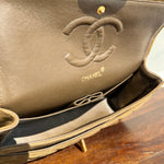 CHANEL Handbag Vintage Brown Suede Quilted Classic Double Flap GHW - Redeluxe