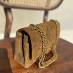 CHANEL Handbag Vintage Brown Suede Quilted Classic Double Flap GHW - Redeluxe