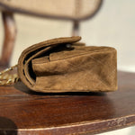 CHANEL Handbag Vintage Brown Suede Quilted Classic Double Flap GHW - Redeluxe