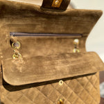 CHANEL Handbag Vintage Brown Suede Quilted Classic Double Flap GHW - Redeluxe