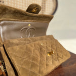 CHANEL Handbag Vintage Brown Suede Quilted Classic Double Flap GHW - Redeluxe