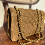 CHANEL Handbag Vintage Brown Suede Quilted Classic Double Flap GHW - Redeluxe