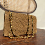CHANEL Handbag Vintage Brown Suede Quilted Classic Double Flap GHW - Redeluxe