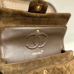 CHANEL Handbag Vintage Brown Suede Quilted Classic Double Flap GHW - Redeluxe