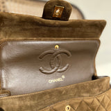 CHANEL Handbag Vintage Brown Suede Quilted Classic Double Flap GHW - Redeluxe