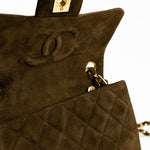 CHANEL Handbag Brown Vintage Brown Suede Quilted Mini Square Flap GHW - Redeluxe