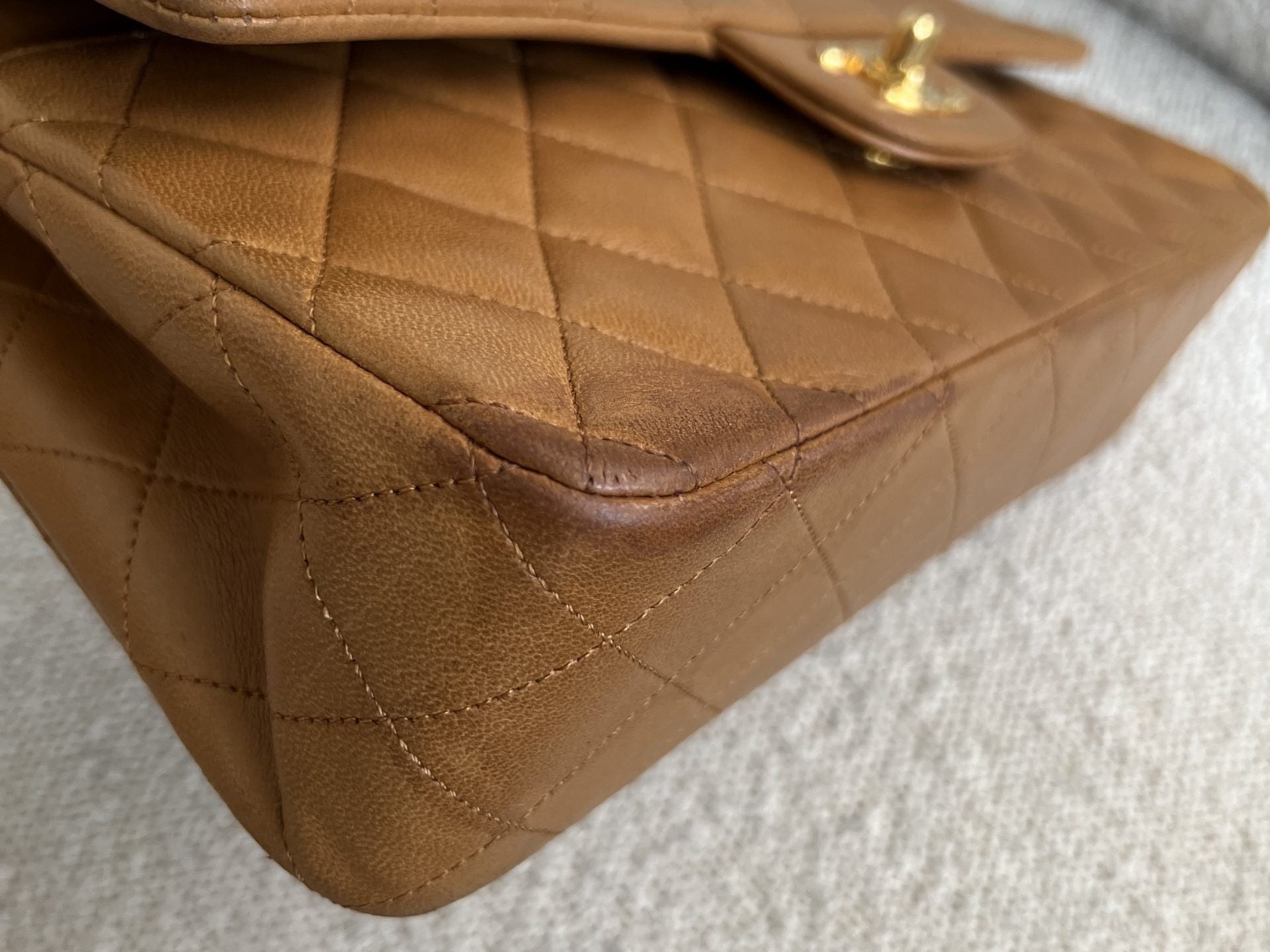CHANEL Handbag Vintage Caramel Lambskin  Quilted Classic Flap Medium GHW - Redeluxe