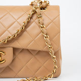 CHANEL Handbag Vintage Caramel Lambskin Quilted Classic Flap Small Gold Hardware - Redeluxe