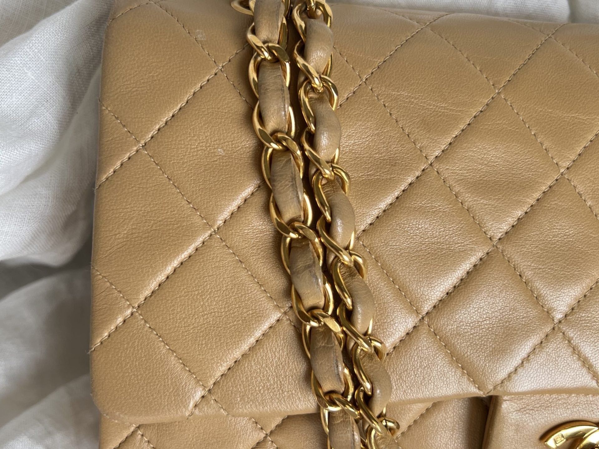 CHANEL Handbag Vintage Dark Beige Lambskin Quilted Classic Flap Medium GHW - Redeluxe