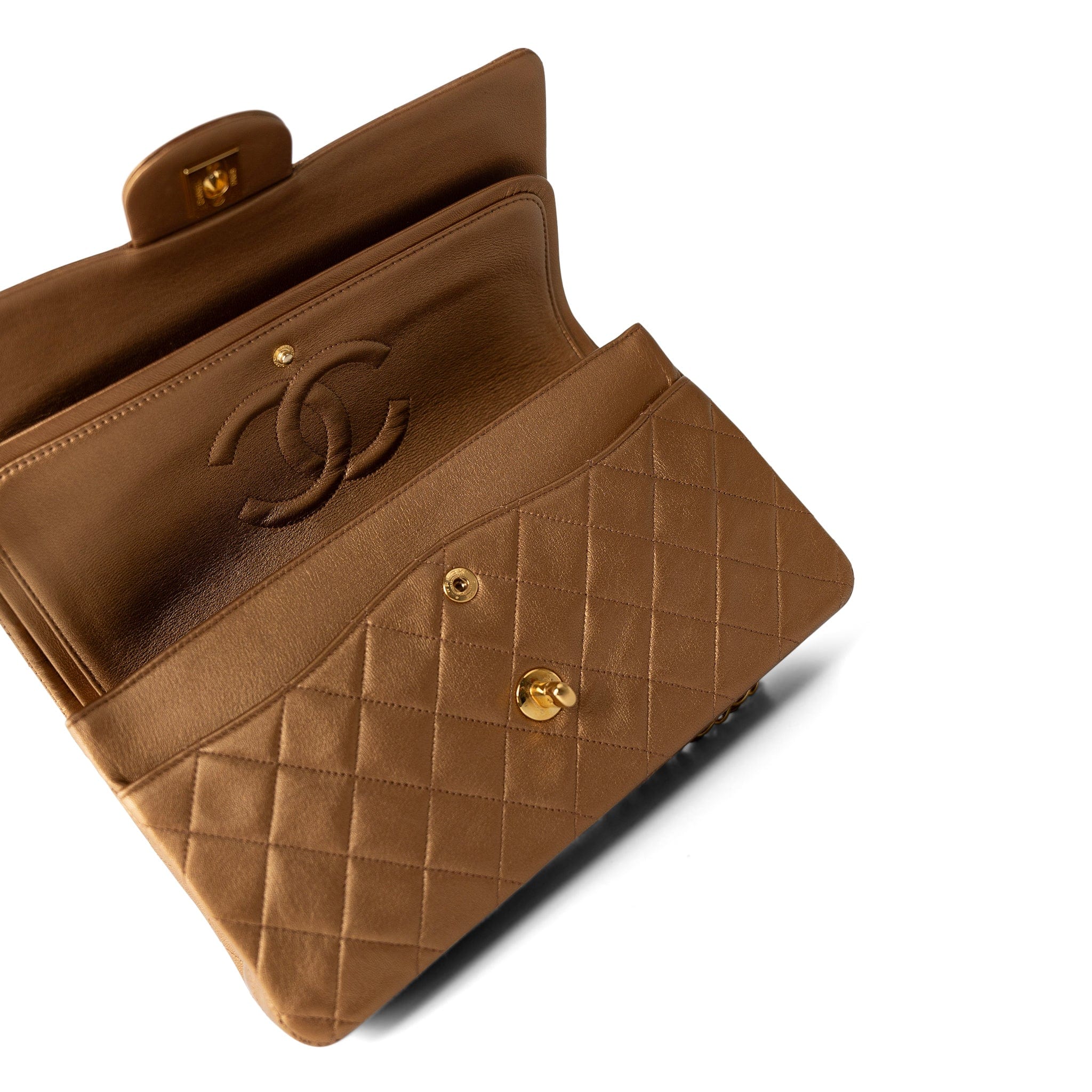 CHANEL Handbag Gold / Classic flap Vintage Gold Lambskin Quilted Classic Flap Medium Gold Hardware - Redeluxe