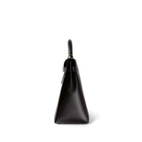 CHANEL Handbag Black Vintage Kelly Sellier 32 Black Box Calfskin Gold Plated F Square Stamp - Redeluxe
