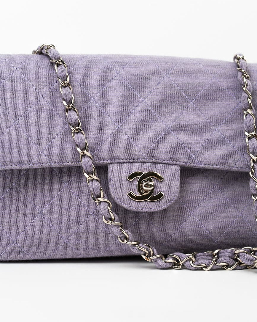 CHANEL Handbag Vintage Lavender/ Lilac Cotton Quilted Single Flap Medium SHW - Redeluxe