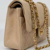 CHANEL Handbag Vintage Light Beige Lambskin Quilted Classic Flap Medium GHW - Redeluxe