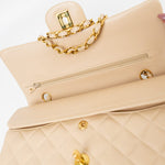 CHANEL Handbag Vintage Light Beige Lambskin Quilted Classic Flap Medium GHW - Redeluxe