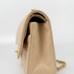 CHANEL Handbag Vintage Light Beige Lambskin Quilted Classic Flap Medium GHW - Redeluxe