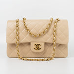 CHANEL Handbag Vintage Light Beige Lambskin Quilted Classic Flap Medium GHW - Redeluxe