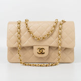 CHANEL Handbag Vintage Light Beige Lambskin Quilted Classic Flap Medium GHW - Redeluxe