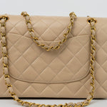CHANEL Handbag Vintage Light Beige Lambskin Quilted Classic Flap Medium GHW - Redeluxe