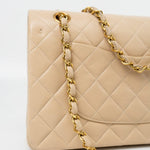 CHANEL Handbag Vintage Light Beige Lambskin Quilted Classic Flap Medium GHW - Redeluxe