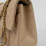 CHANEL Handbag Vintage Light Beige Lambskin Quilted Classic Flap Medium GHW - Redeluxe
