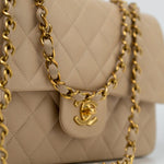 CHANEL Handbag Vintage Light Beige Lambskin Quilted Classic Flap Medium GHW - Redeluxe