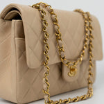 CHANEL Handbag Vintage Light Beige Lambskin Quilted Classic Flap Medium GHW - Redeluxe