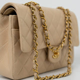 CHANEL Handbag Vintage Light Beige Lambskin Quilted Classic Flap Medium GHW - Redeluxe