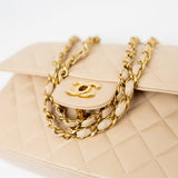 CHANEL Handbag Vintage Light Beige Lambskin Quilted Classic Flap Medium GHW - Redeluxe