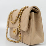 CHANEL Handbag Vintage Light Beige Lambskin Quilted Classic Flap Medium GHW - Redeluxe