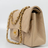CHANEL Handbag Vintage Light Beige Lambskin Quilted Classic Flap Medium GHW - Redeluxe