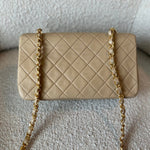 CHANEL Handbag Vintage Light Beige Lambskin Quilted Full Flap Small Gold Hardware - Redeluxe