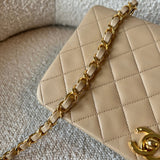 CHANEL Handbag Vintage Light Beige Lambskin Quilted Full Flap Small Gold Hardware - Redeluxe