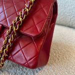 CHANEL Handbag Vintage Red Lambskin Quilted Double Flap Small Gold Hardware - Redeluxe