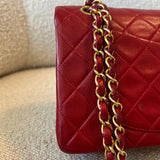 CHANEL Handbag Vintage Red Lambskin Quilted Double Flap Small Gold Hardware - Redeluxe